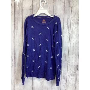 Crewnuts Women Pajama Top Size 14 Blue Anchor Print Long Sleeve Sleepwear